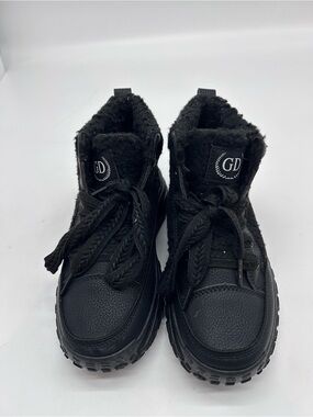 Women's Black Faux-Fur Lace-Up Ankle Boots